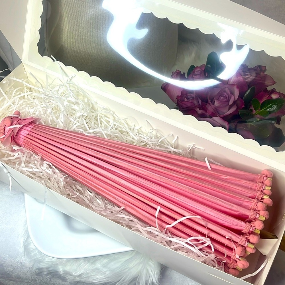 ROSE PINK POMPOM PARASOL - Picture 2 of 6